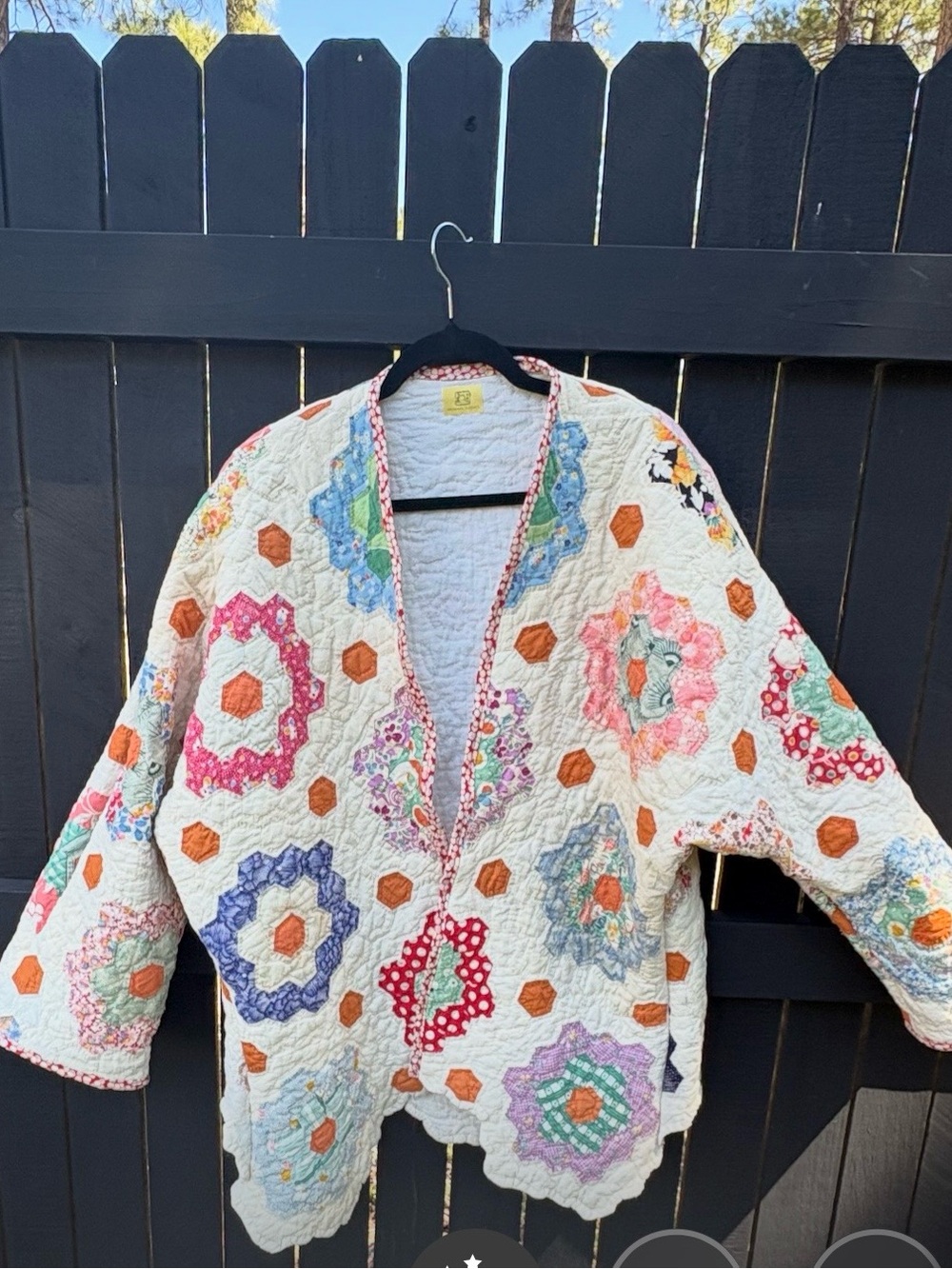 Vintage flour  sack Quilted Floral Grandmothers garden Jacket -Cream/  Flowers
